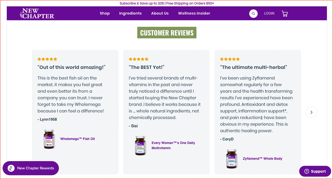 Example of reviews