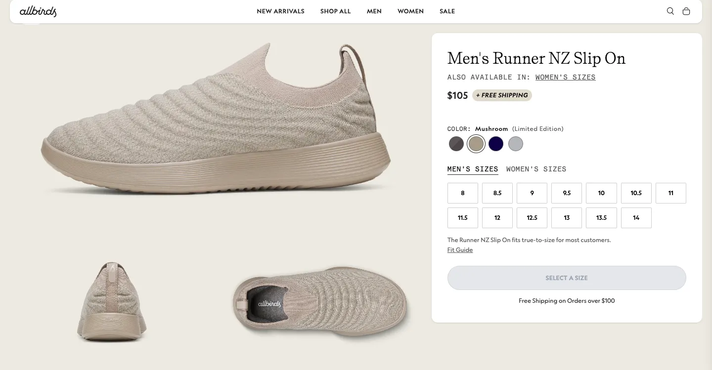 Allbirds Shopify Product Page Example