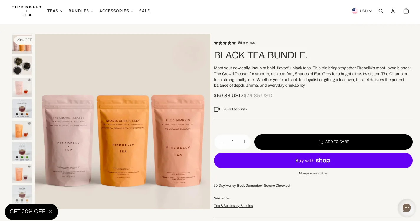 Firebelly tea shopify product page example