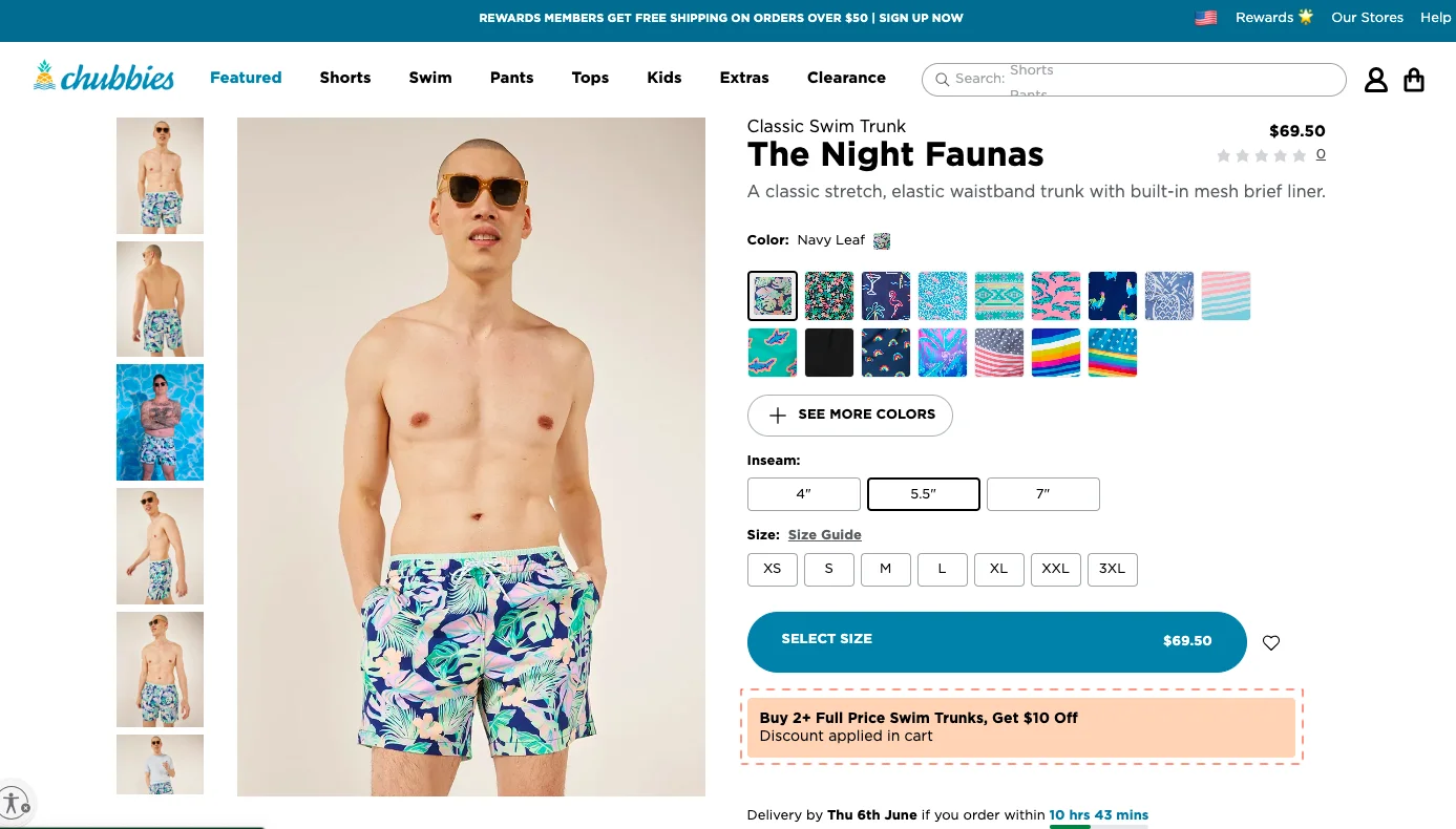 Chubbies Psychological pricing example