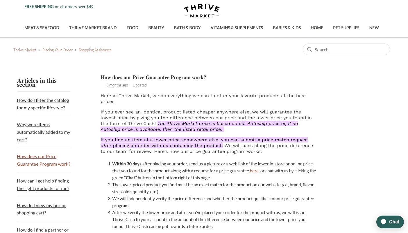 thrive market competitive pricing example