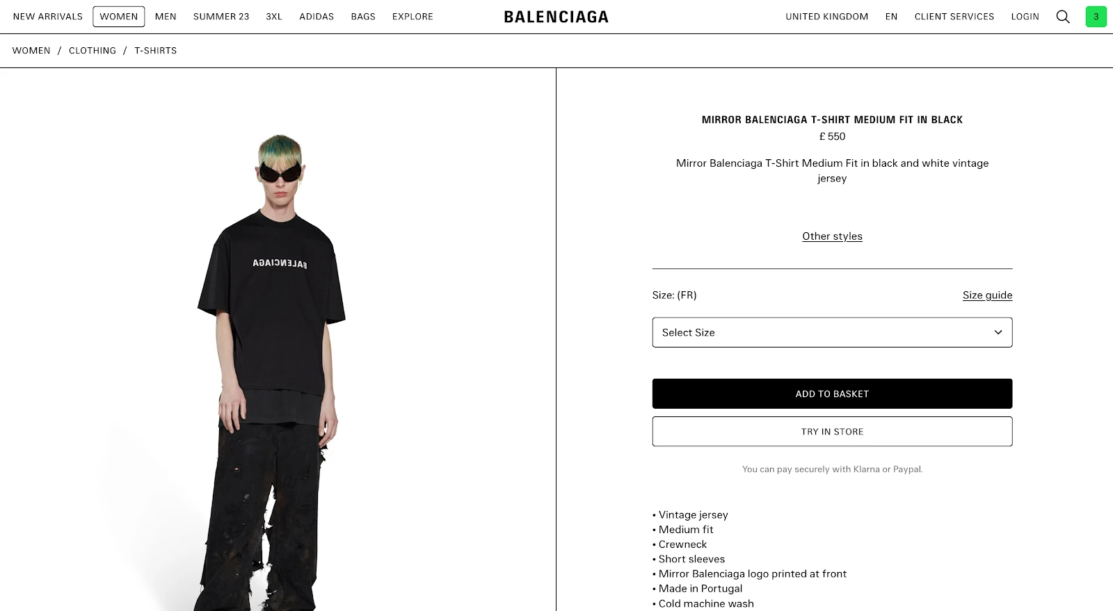 Balenciaga product page example