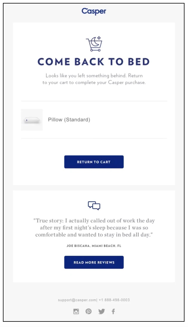 Casper Cart Recovery Email Example