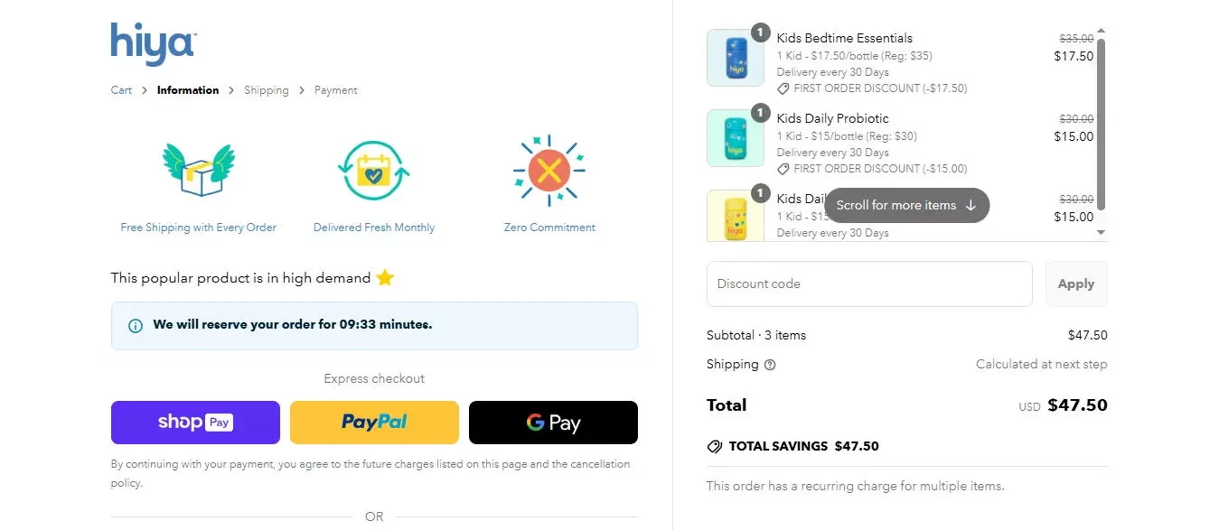 hiya checkout example
