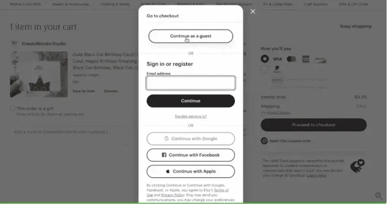 Etsy Guest Checkout Example