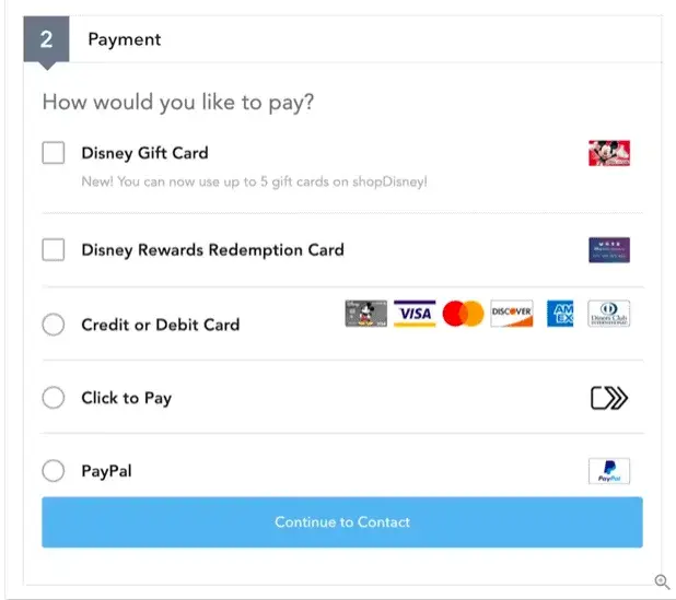 Disney Payment Options Example