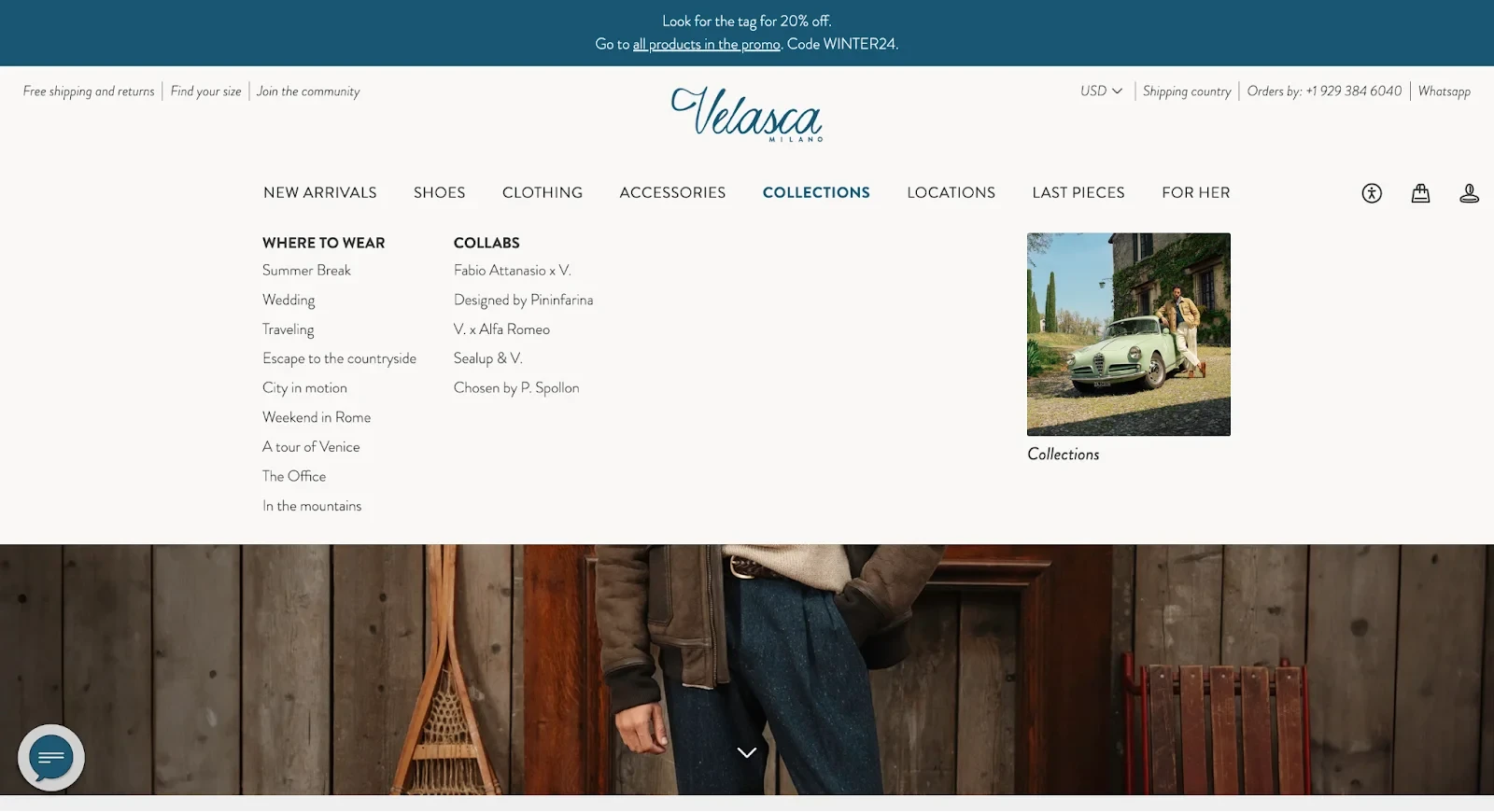 Velasca main navigation example