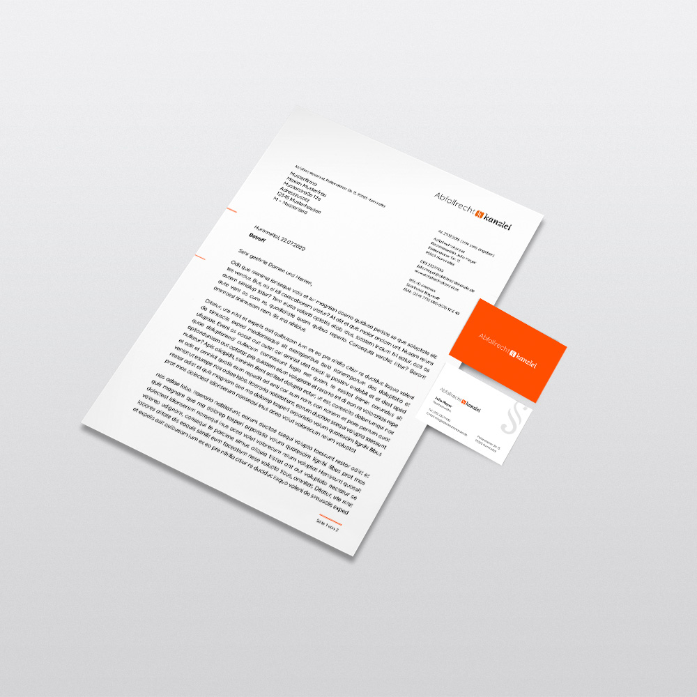 Geschäftsausstattung bestehend aus Briefbogen und Visitenkarte für die Abfallrechtskanzlei