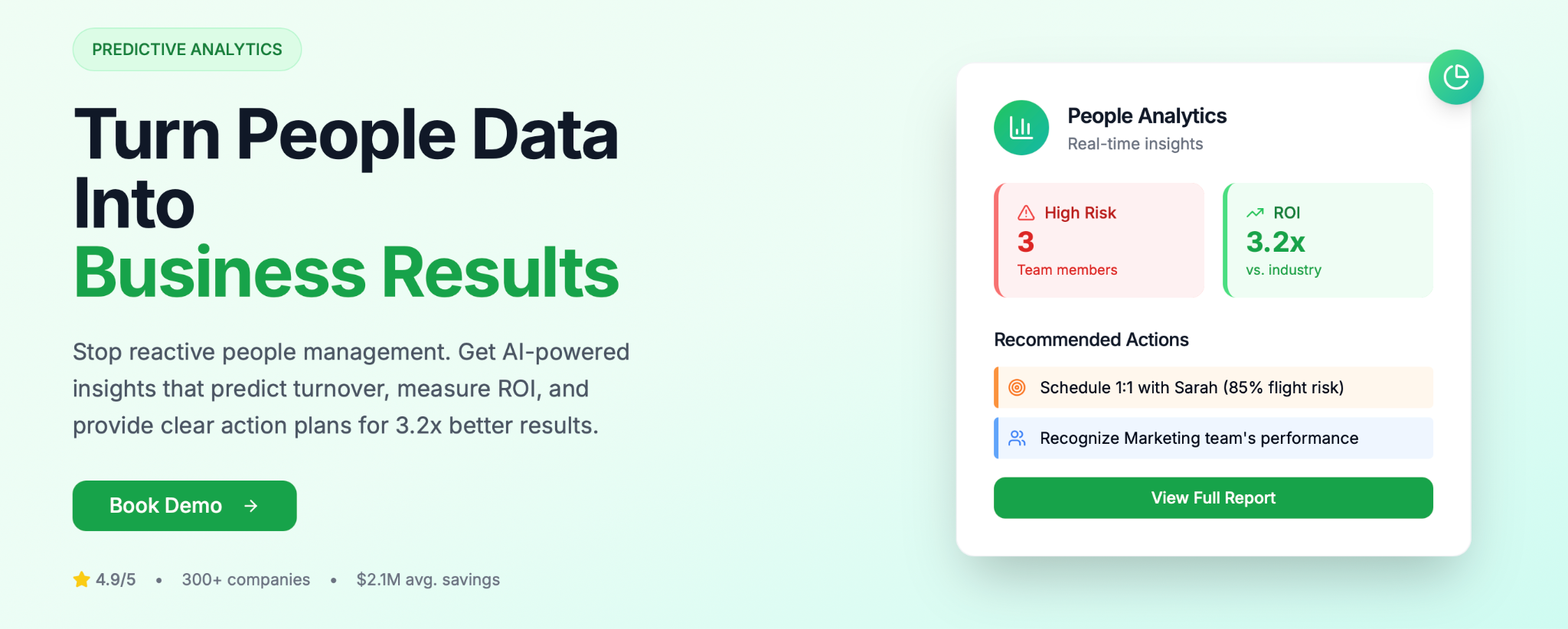 Assembly's People analytics dashboard showing flight risk scores, ROI metrics, and AI-recommended actions for HR teams