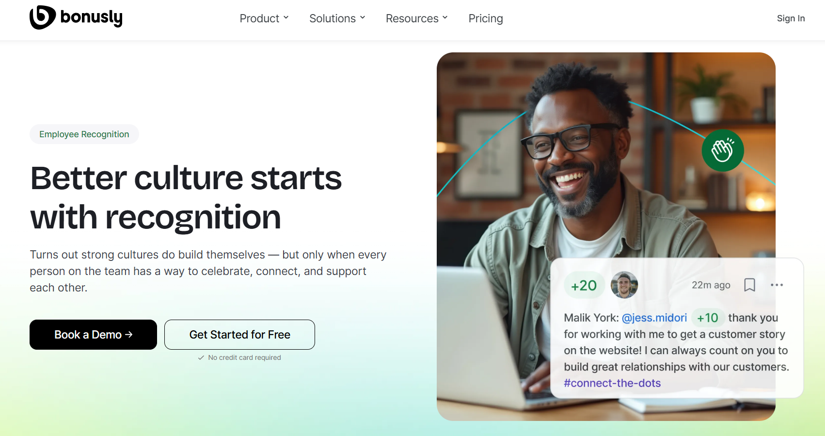 Bonusly employee recognition software interface showing key features and product overview