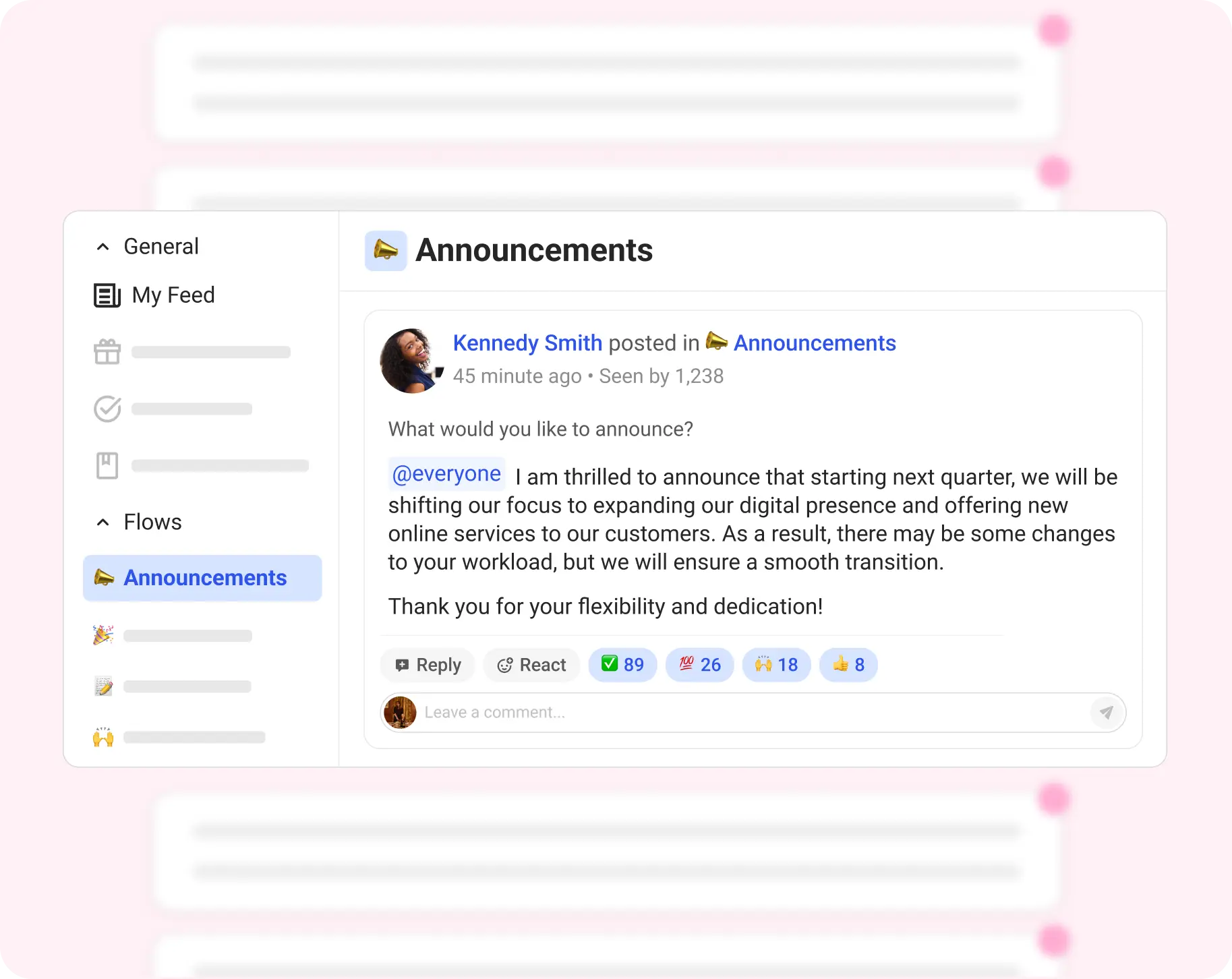 Assembly's Announcements platform delivers important company messages, tracks who has seen it, schedule for perfect timing.