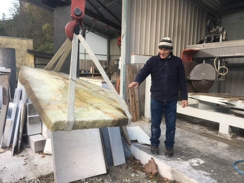 Selecting marble slabs for sculpting in Carrara Italy