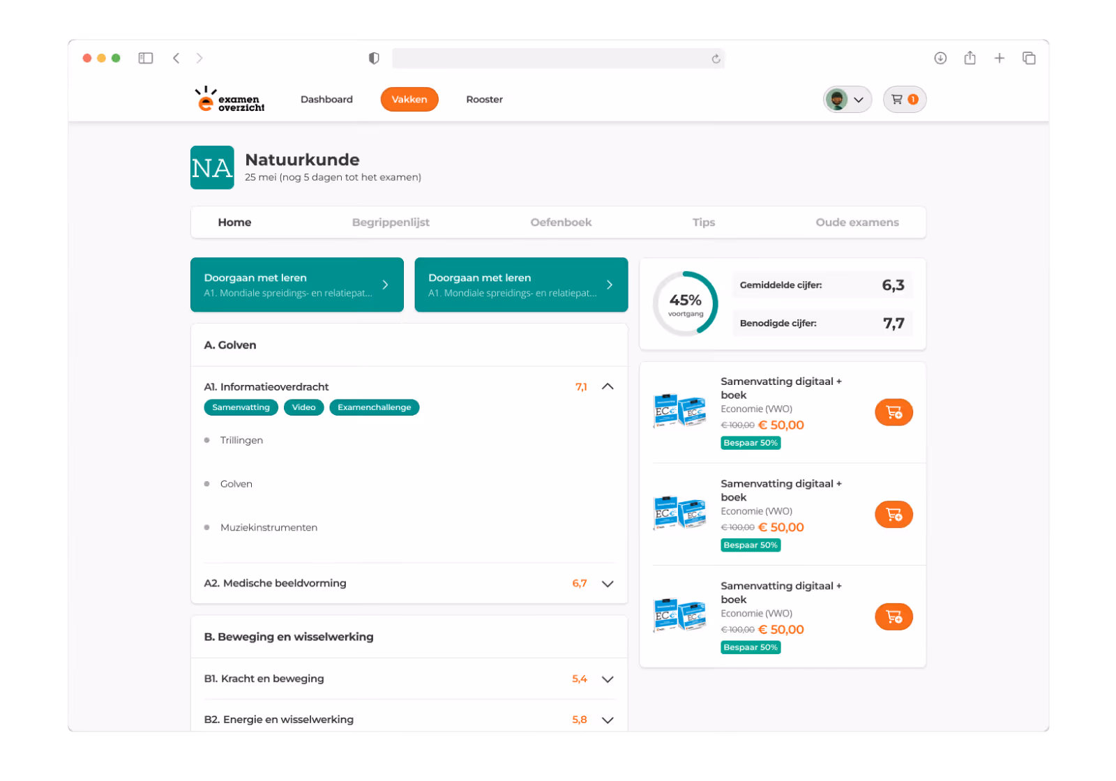 Examenoverzicht app scherm 5 – ontwikkeld door Coffee IT