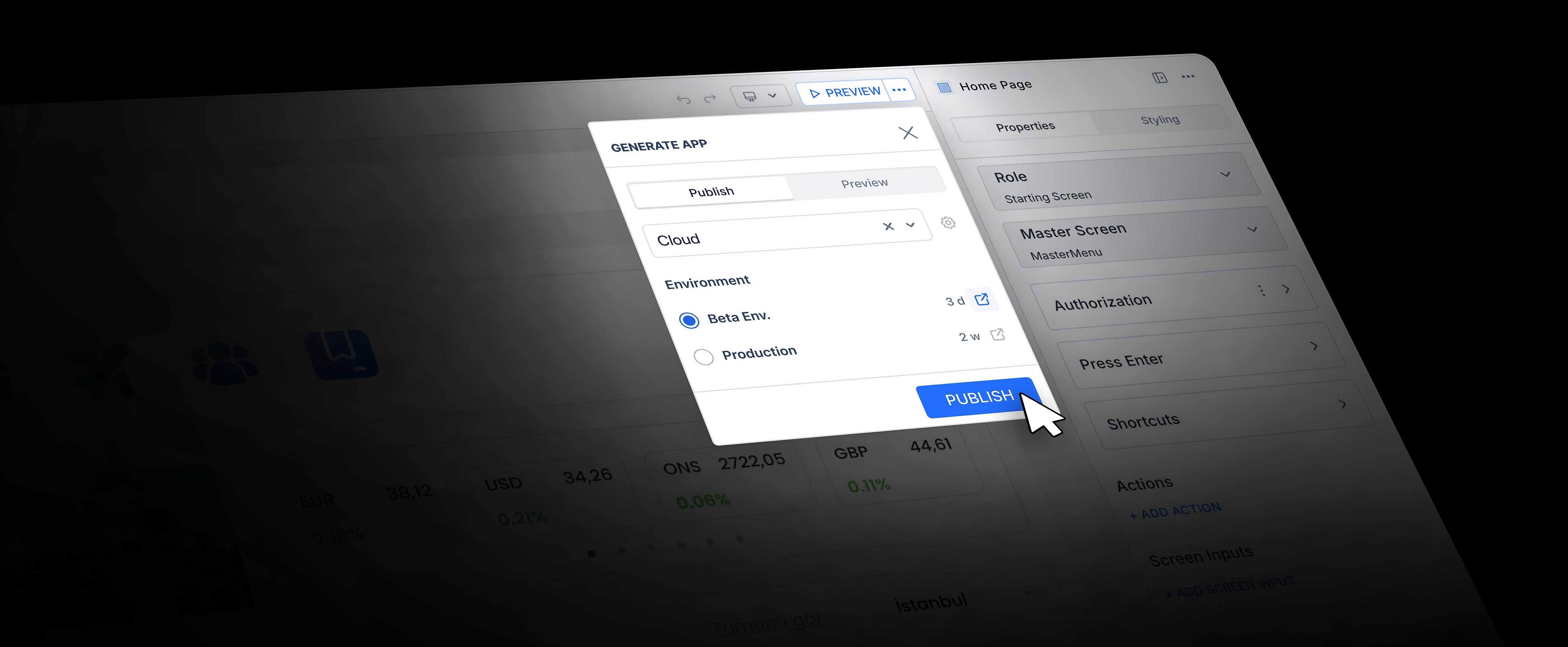 KuikApp dashboard showing a sidebar menu with items like Dashboard, IFS Approved Requests, Quote Requests, Pending Approval Quotes, Order List, Supplier Approval List, and Preview; main content features a ‘Total Spending Overview’ gauge indicating 54 and financial figures (Approved: $12,000; Total Spent: $6,500; Total Reserve: $1,550; Available Funds: $3,900); status panels for Requests (7), Quotes (12), Orders (4), Deliveries (12) with detailed breakdowns; tables listing New Requests, Offers in Testing, and Orders; and a mobile preview of the same interface.