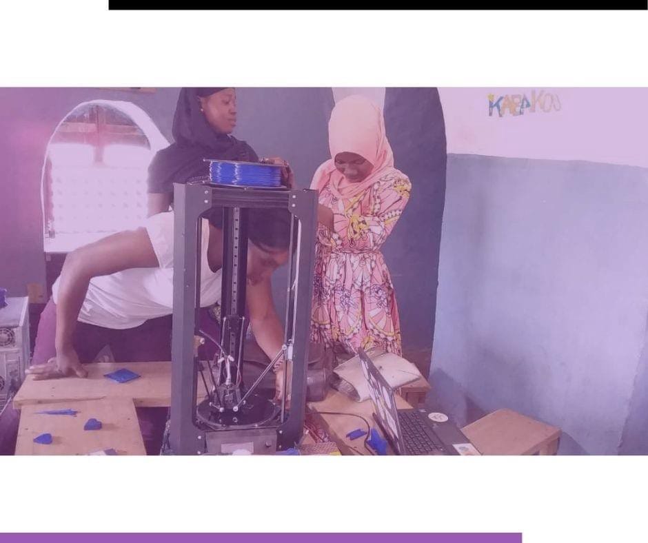 Frauen, Mädchen lernen und arbeiten mit einem 3D-Drucker ; Mali Afrika