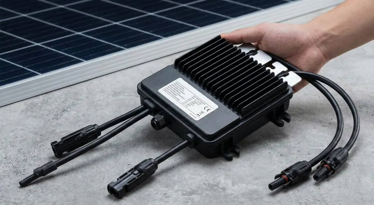 Optimiseur placé derrière le panneau solaire.