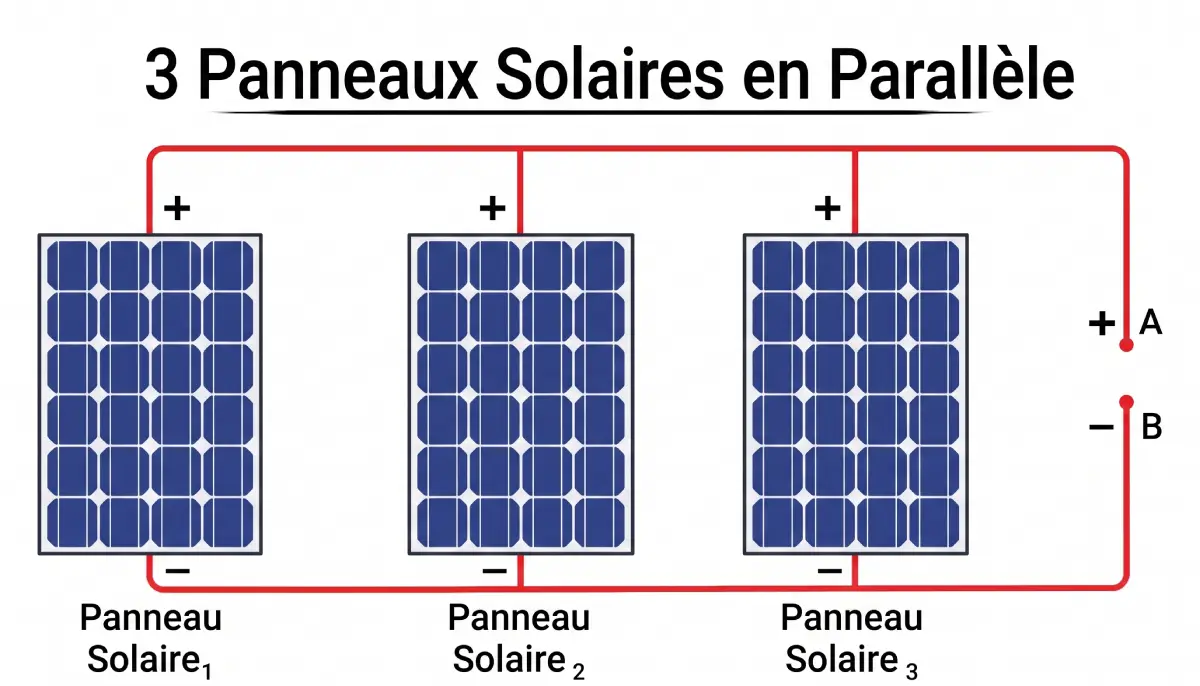 Schéma d'un montage de panneaux solaires en parallèle.