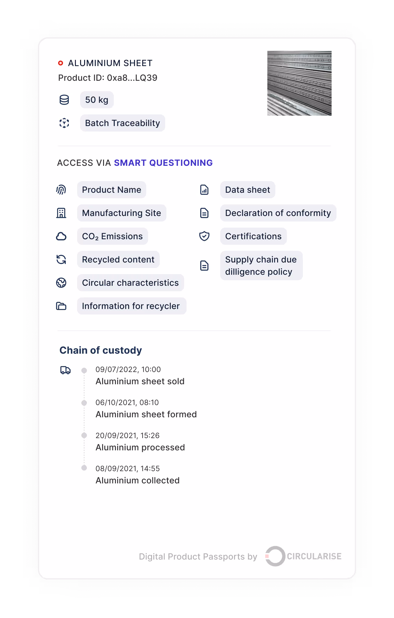 Example of a digital product passport for metals like aluminium, steel, and REE