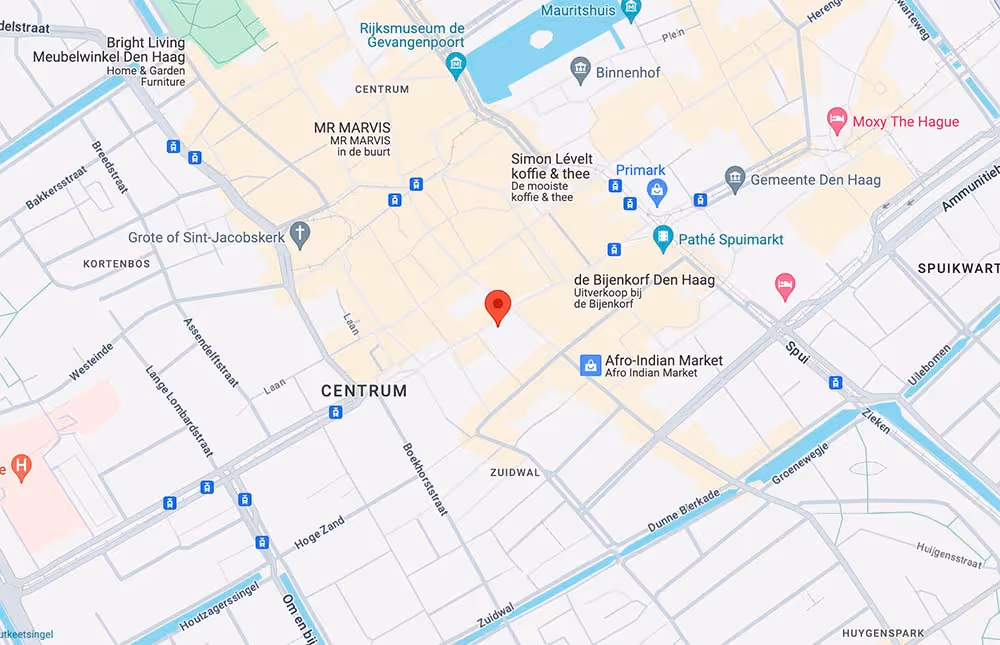 a map of a city with a red marker