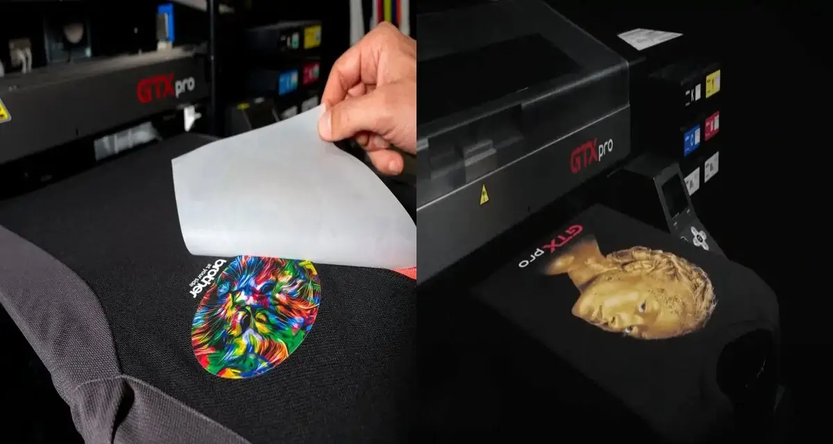 Film DTF appliqué sur un textile avec une presse à chaud