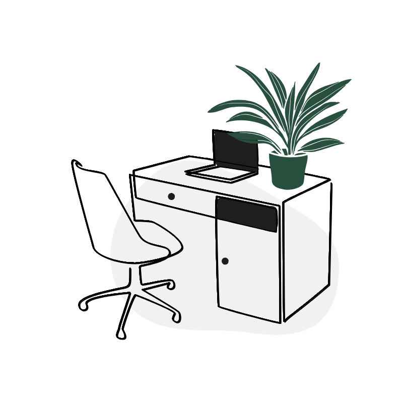 Une illustration de bureau avec une plante dessus