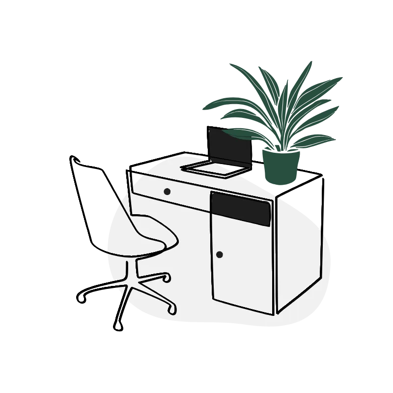 Une illustration de bureau avec une plante dessus