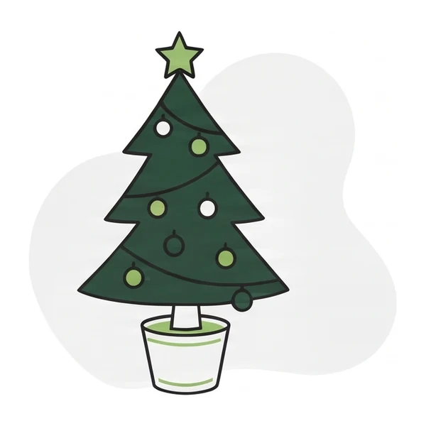 Illustration d'un sapin de Noël décoré dans son pot