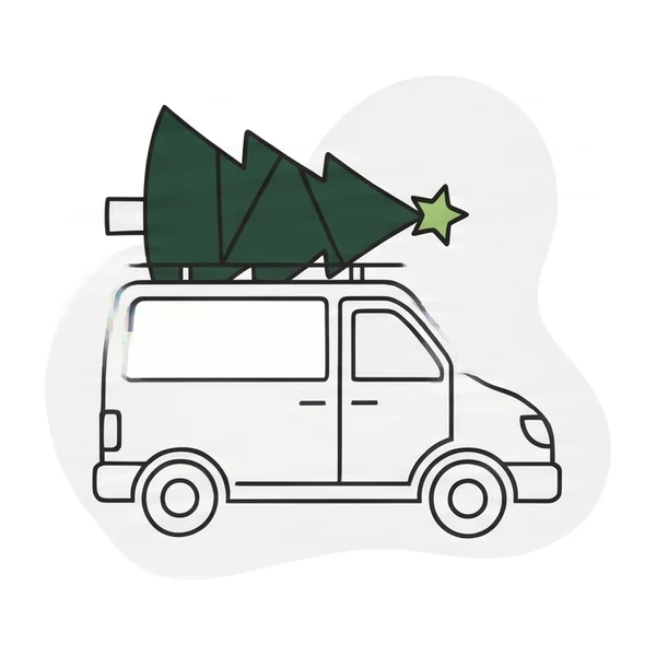 Illustration d'une camionnette de livraison transportant un sapin de Noël