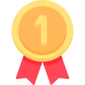 Médaille d'or avec un ruban rouge indiquant la première place.