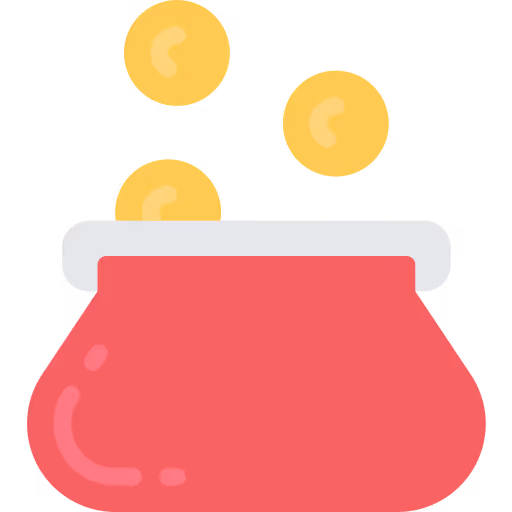 Illustration d'une bourse rouge avec des pièces d'or qui en sortent.