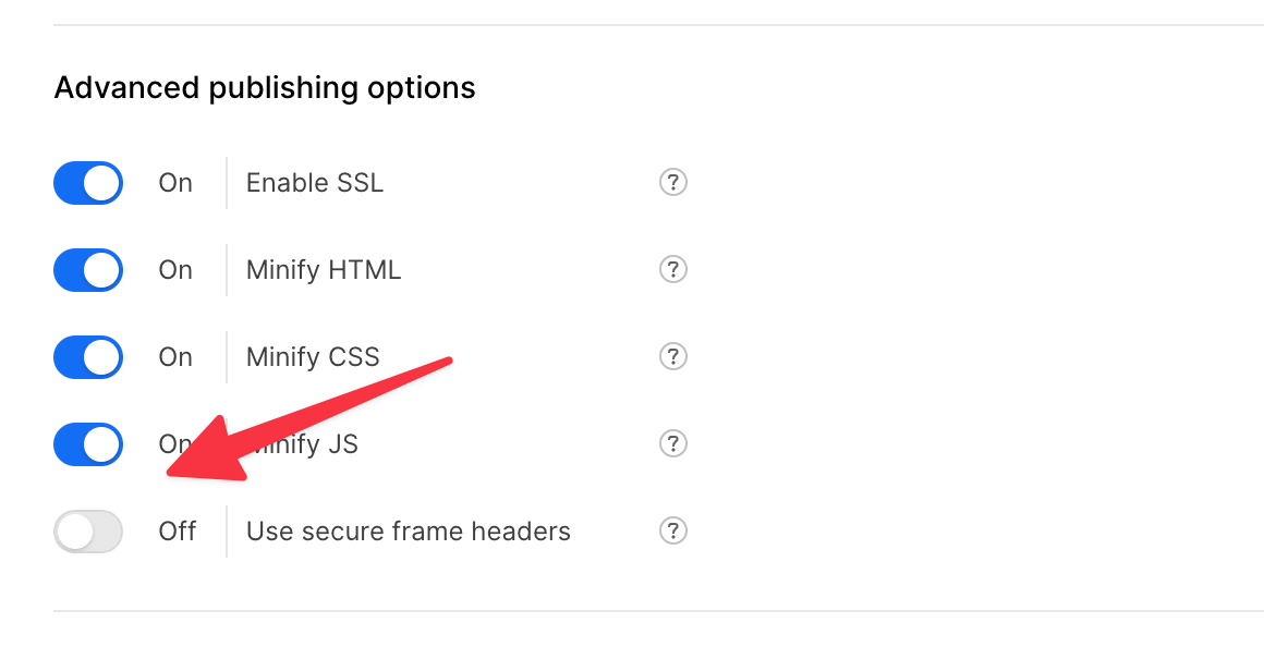 Set the Use secure frame headers to off.