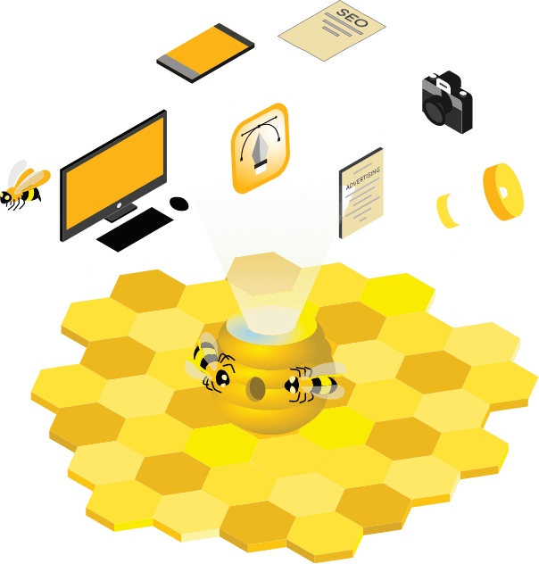 illustration bee hexa branding with services