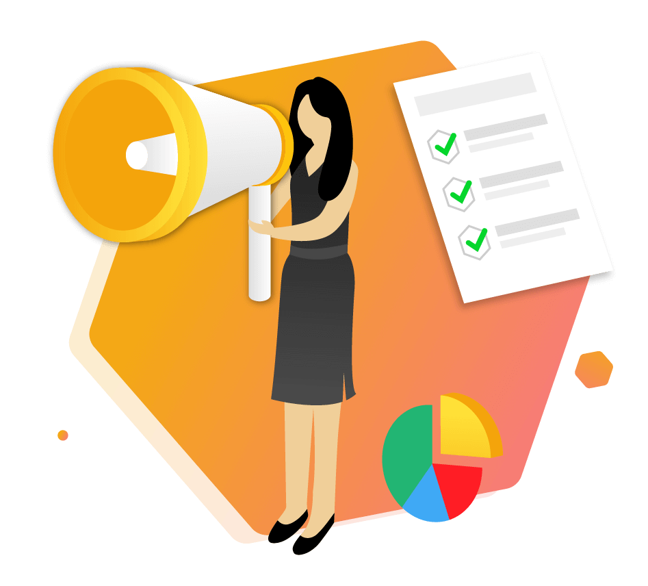 Thumbnail Brand being Marketed using a checklist, graphs and a speaker