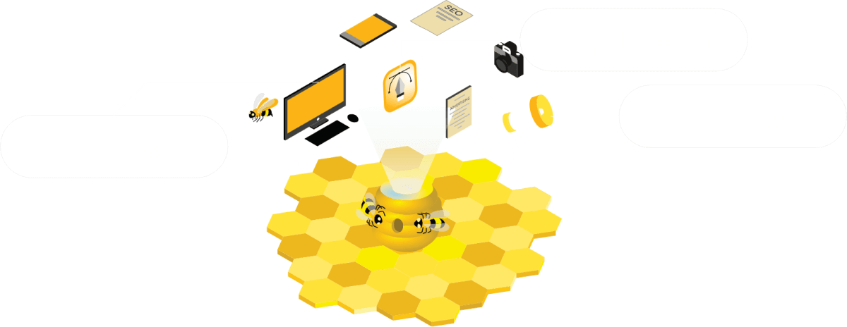illustration of bees showing website design, branding and graphic design