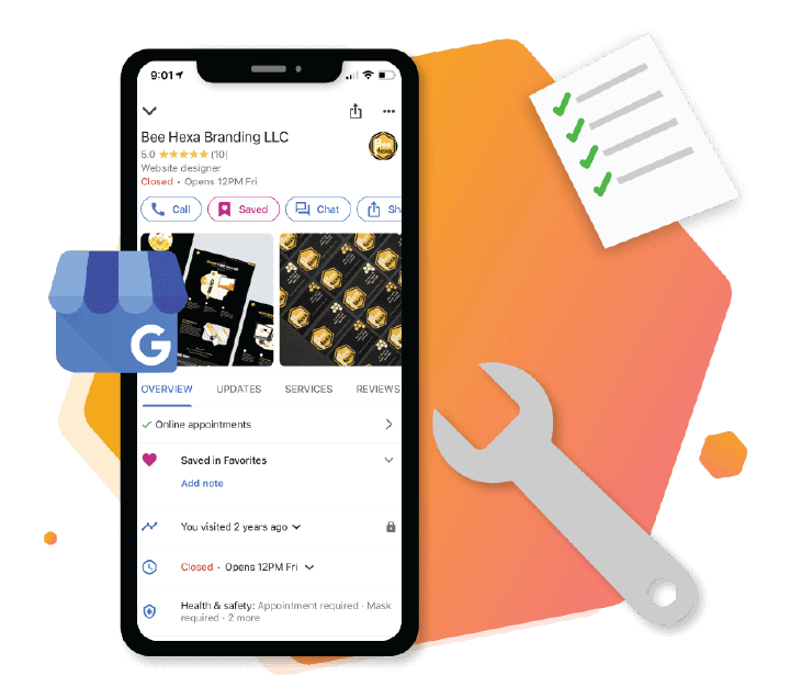 Thumbnail Google My Business Profile optimization with phone and GMB logo