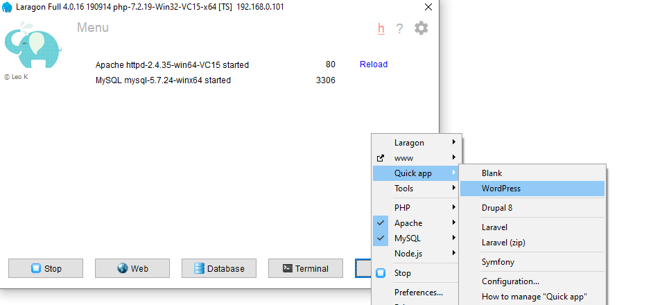Laragon WordPress local development tool