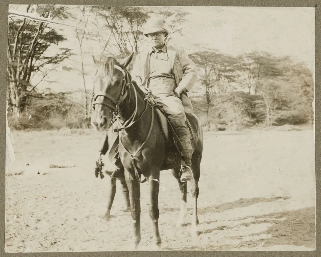 Roosevelt on his favorite horse, Tranquillity, in Nairobi, July 26, 1909