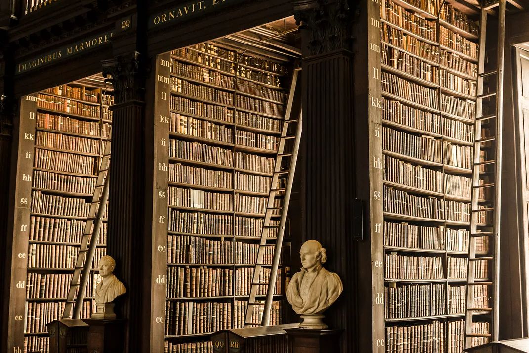 A 2016 photo of shelves in the Long Room