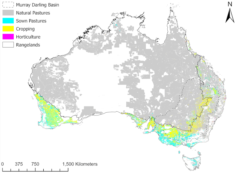 map showing different types of farming in Australia.