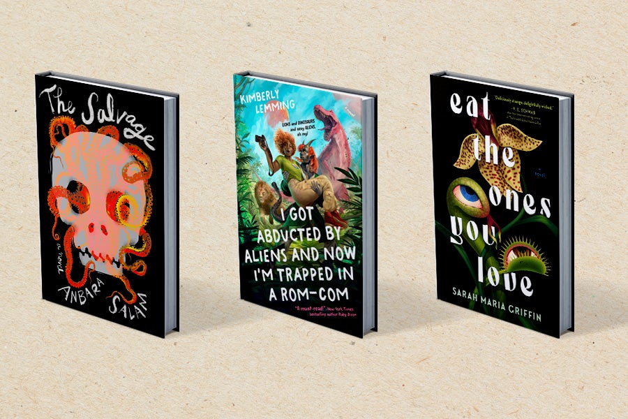 Covers of the books The Salvage, I Got Abducted by Aliens and Now I'm Trapped in a Rom-Com and Eat the Ones You Love