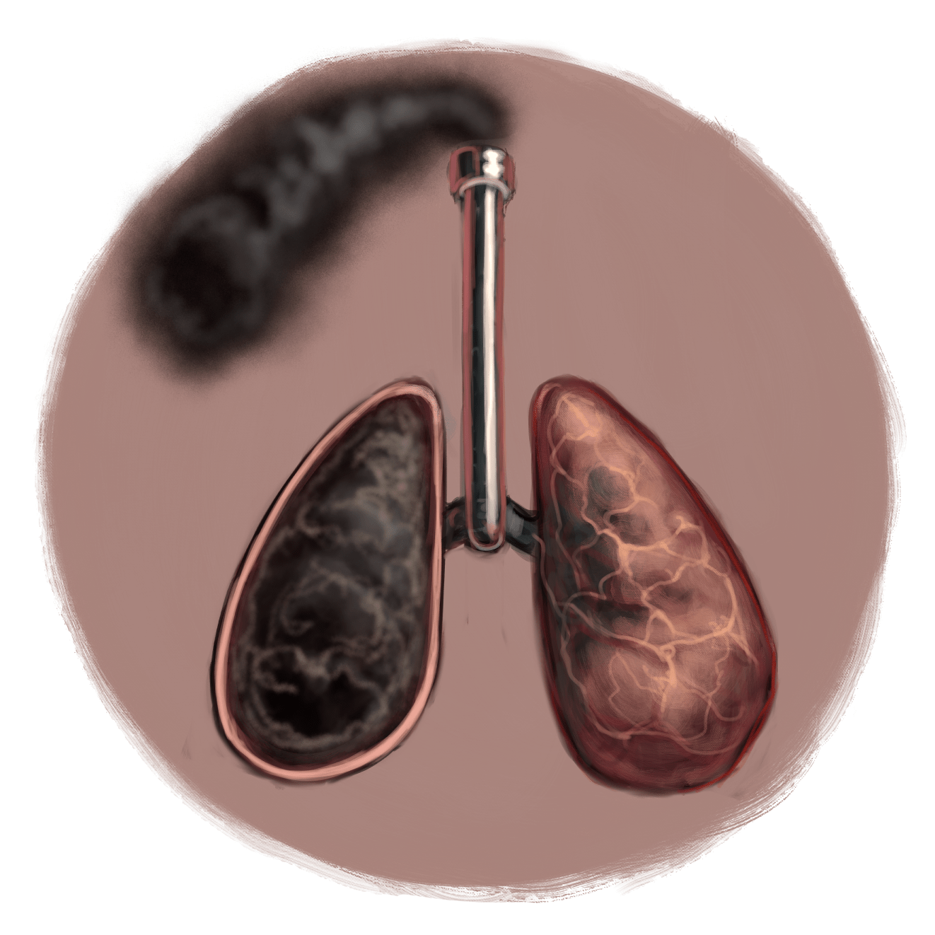 An illustration of a set of lungs pumping smoke