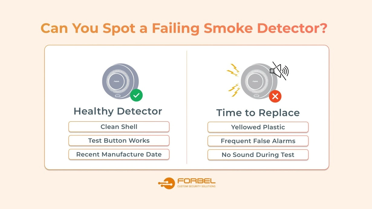 Visual comparison of working vs. faulty smoke detectors