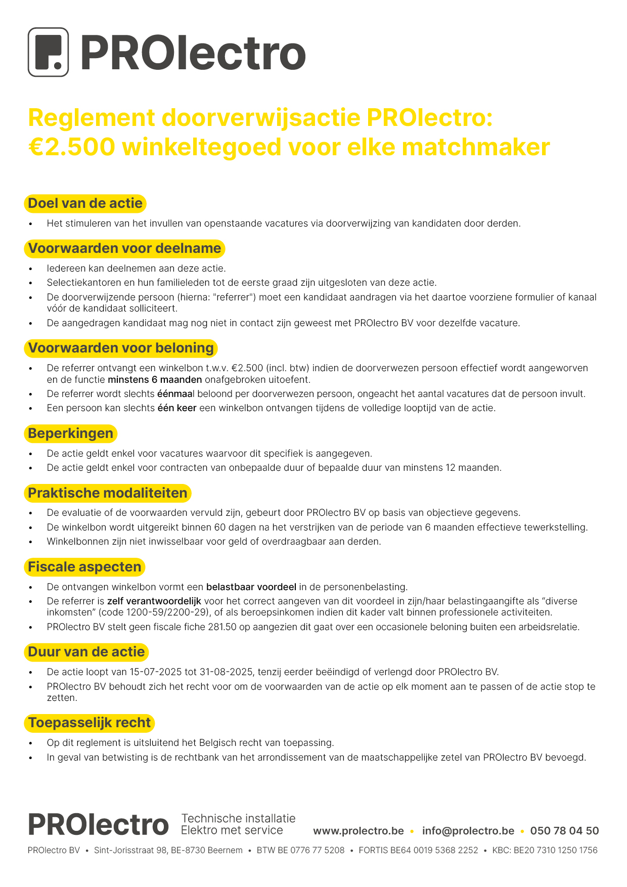 Krijg €2500 PROlectro winkeltegoed per ingevulde vacature!