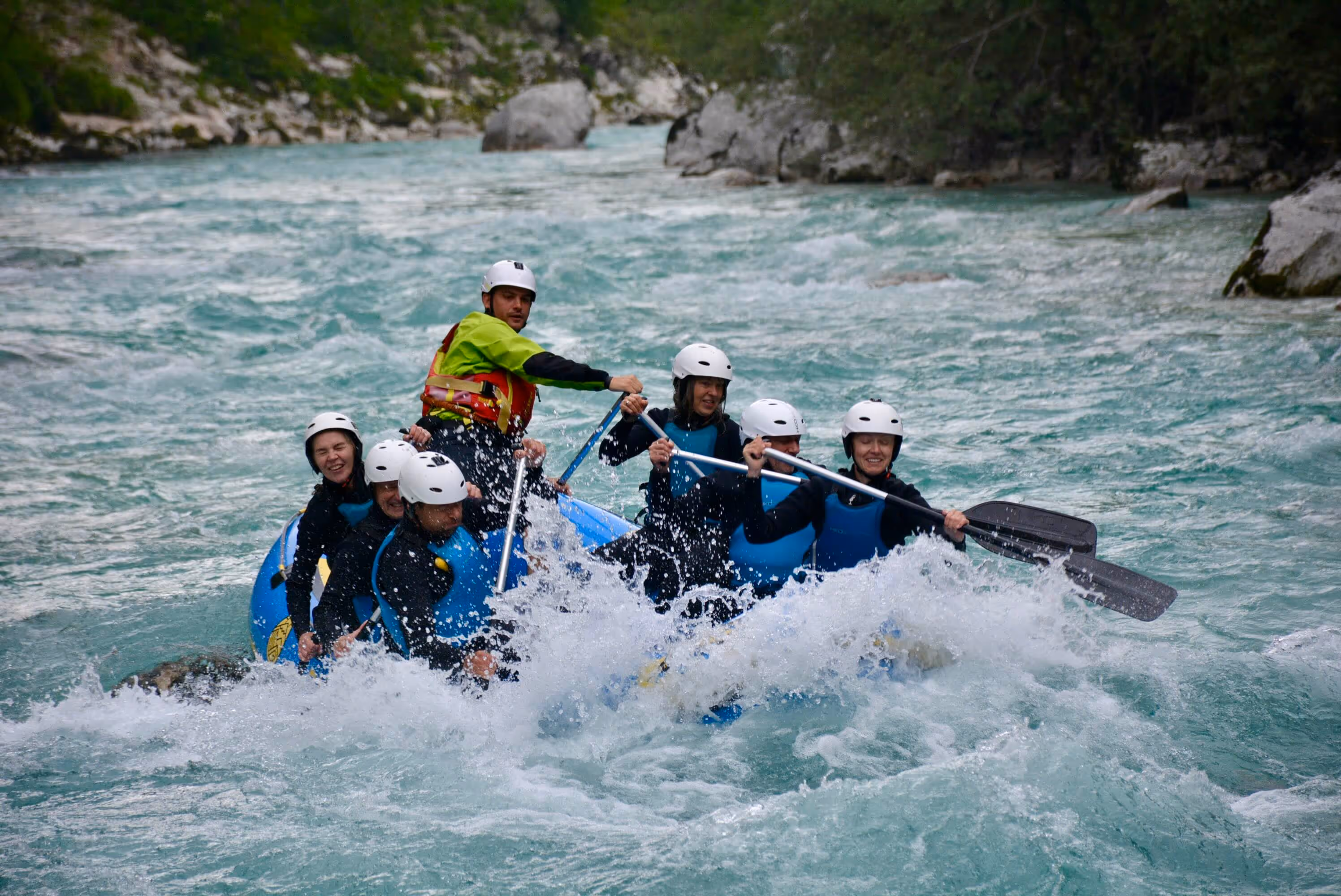 Rapids on rafting Soča river Slovenia