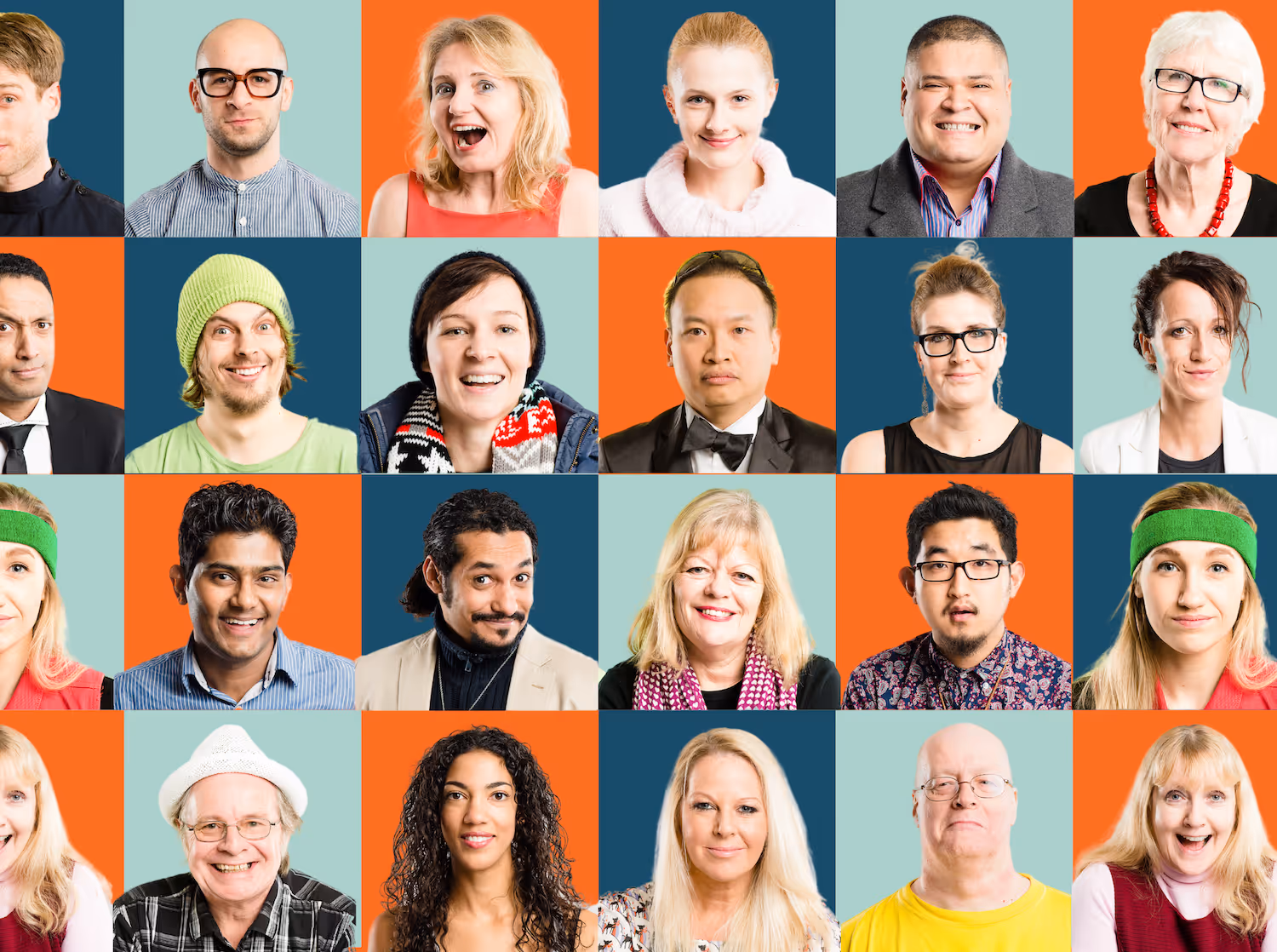 A vibrant collage of diverse individuals showcasing various expressions and personalities.