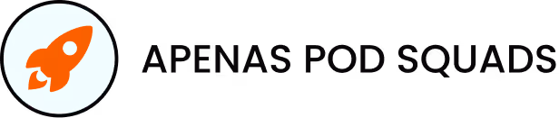 Bright orange rocket icon inside a light blue circle next to stylized text.