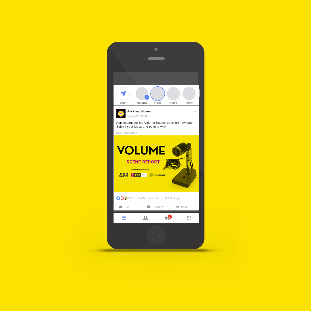 Mobile phone device mockup for the Volume Making Music in Aotearoa campaign creative for social media.