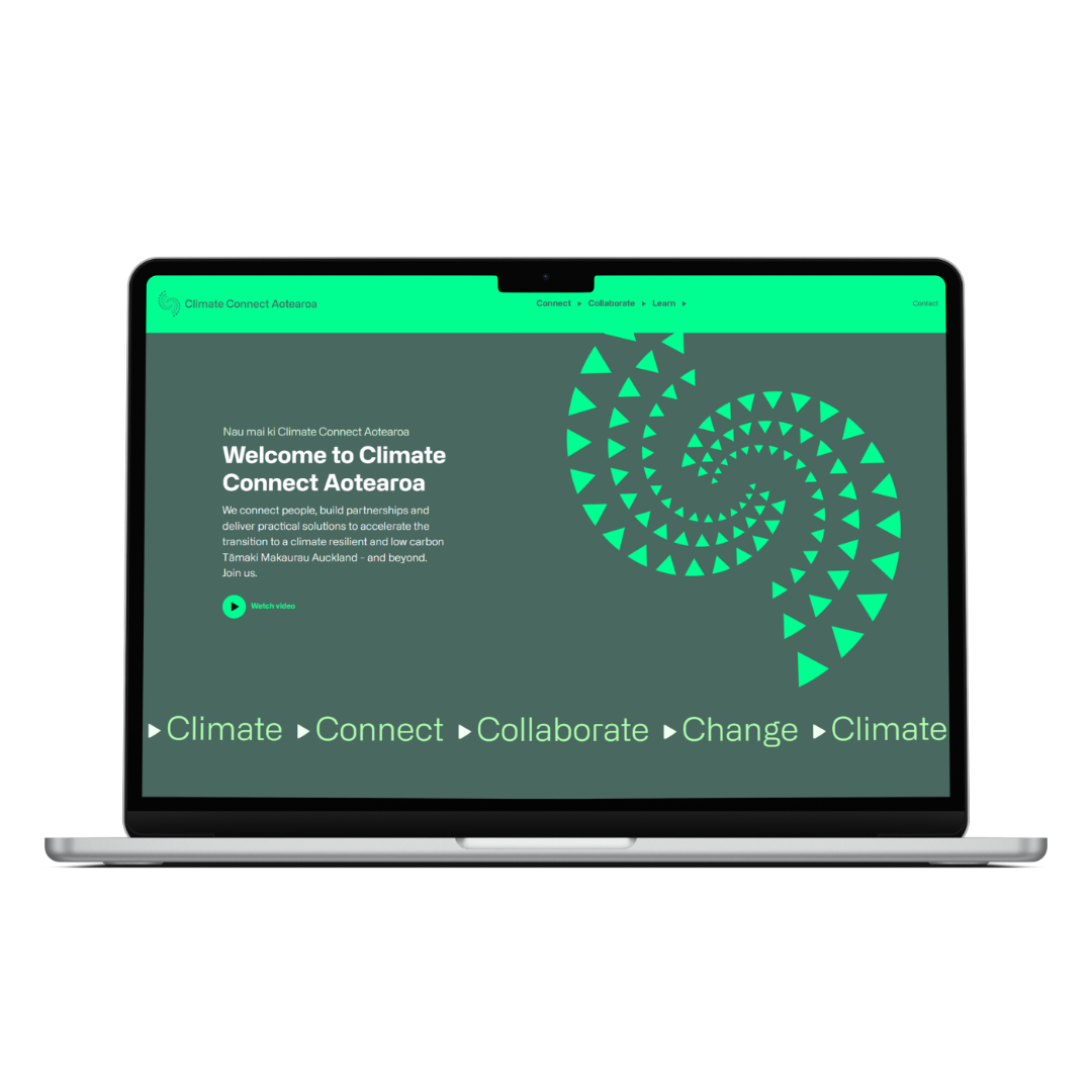 Website mockup of the Climate Connect Aotearoa project website