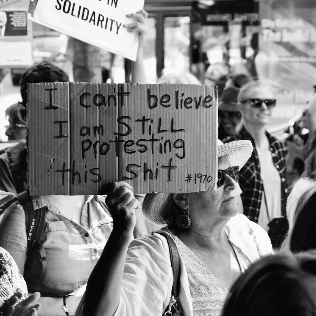 Photograph of a female protestor at a women's rights march