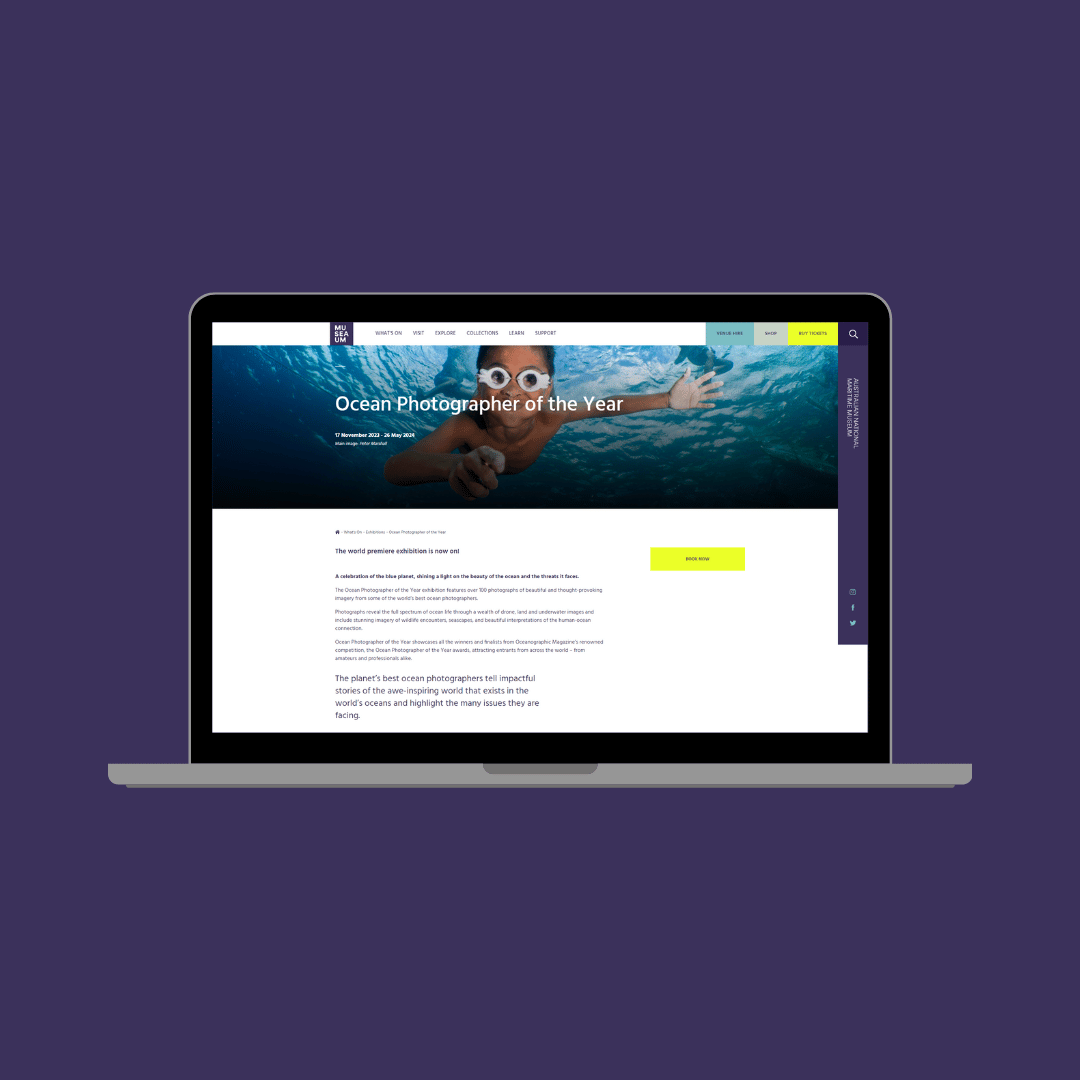 A mockup of a laptop featuring the Ocean Photographer of the Year website homepage